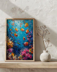 Cook Islands Lagoon Ocean Poster, Turquoise Water Home Decor - Colorful Fish Coast Summer Artwork