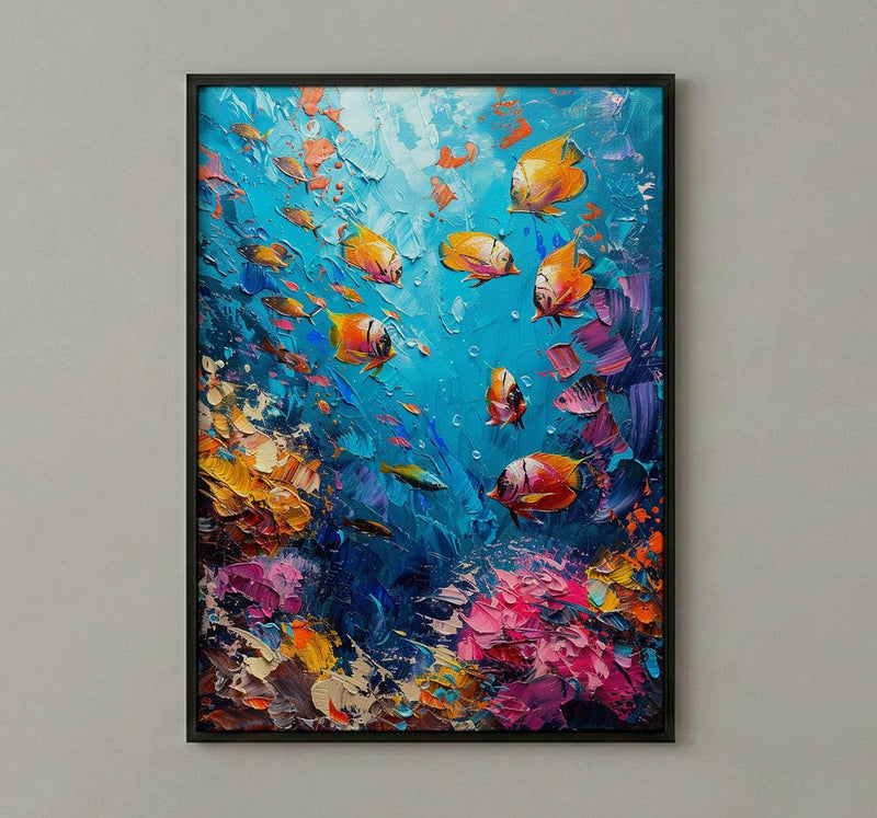 Cook Islands Lagoon Ocean Poster, Turquoise Water Home Decor - Colorful Fish Coast Summer Artwork