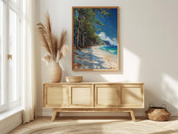 New Caledonia Pine Art Print, White Beach Home Decor - Tropical Bright Ocean Summer Morning