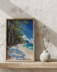 New Caledonia Pine Art Print, White Beach Home Decor - Tropical Bright Ocean Summer Morning