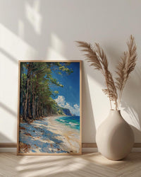 New Caledonia Pine Art Print, White Beach Home Decor - Tropical Bright Ocean Summer Morning
