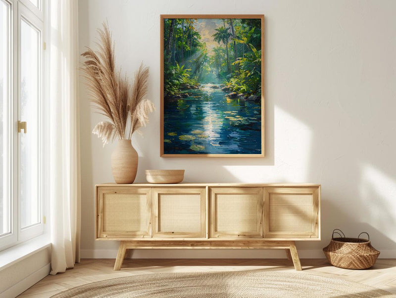 Vanuatu Blue Hole Wall Art, Lush Jungle Home Decor - Vibrant Tropical Forest Summer Retreat