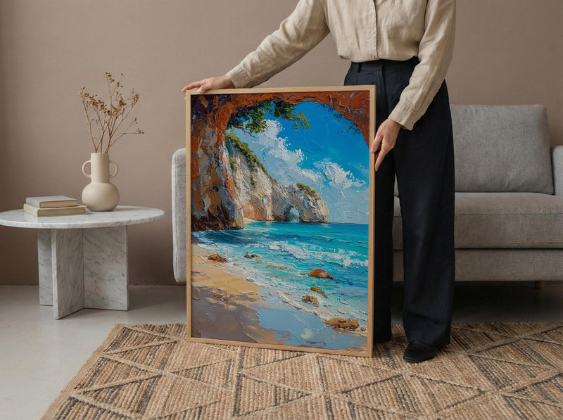 Cathedral Cove Arch Art Print, New Zealand Home Decor - Sunny Coast Beach Summer Holiday