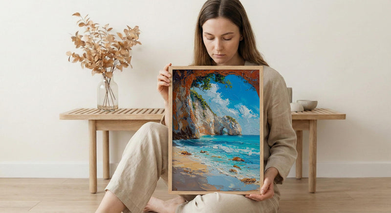 Cathedral Cove Arch Art Print, New Zealand Home Decor - Sunny Coast Beach Summer Holiday