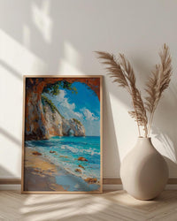 Cathedral Cove Arch Art Print, New Zealand Home Decor - Sunny Coast Beach Summer Holiday