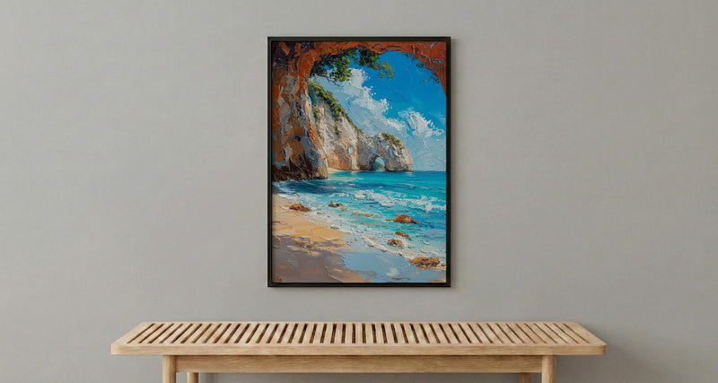 Cathedral Cove Arch Art Print, New Zealand Home Decor - Sunny Coast Beach Summer Holiday