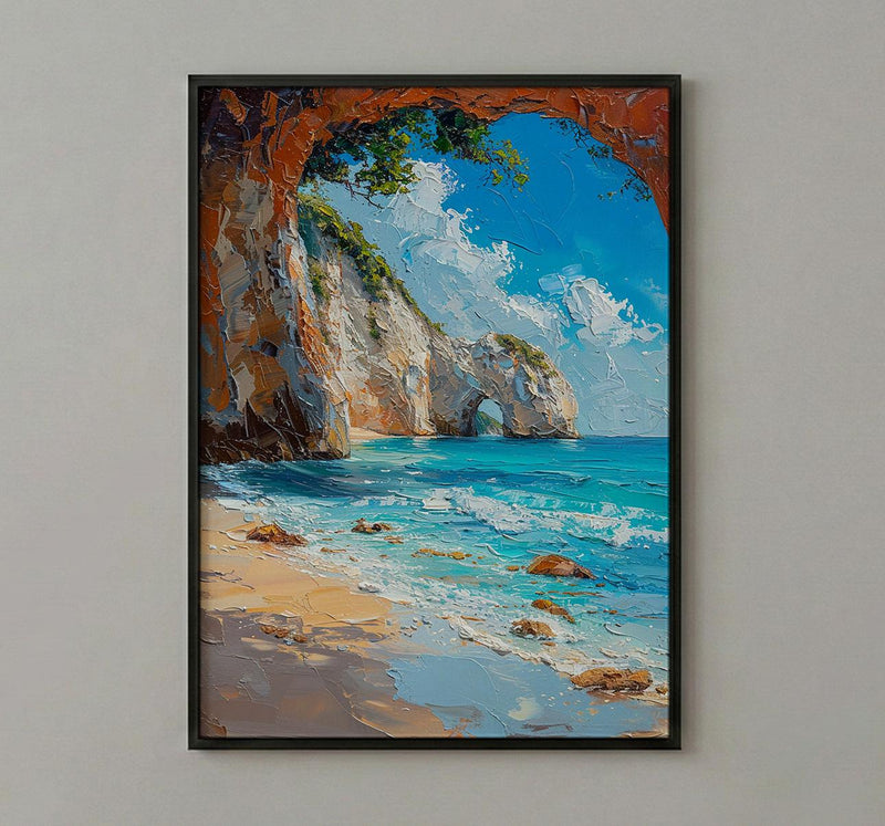 Cathedral Cove Arch Art Print, New Zealand Home Decor - Sunny Coast Beach Summer Holiday