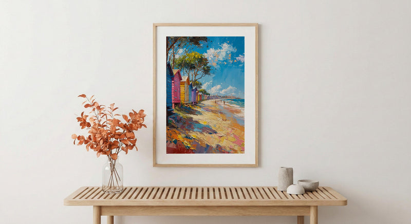 Brighton Beach Box Art Print, Melbourne Summer Home Decor - Colorful Sandy Coast Summer Setting