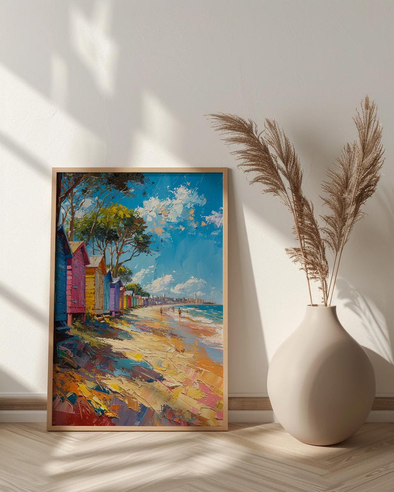 Brighton Beach Box Art Print, Melbourne Summer Home Decor - Colorful Sandy Coast Summer Setting