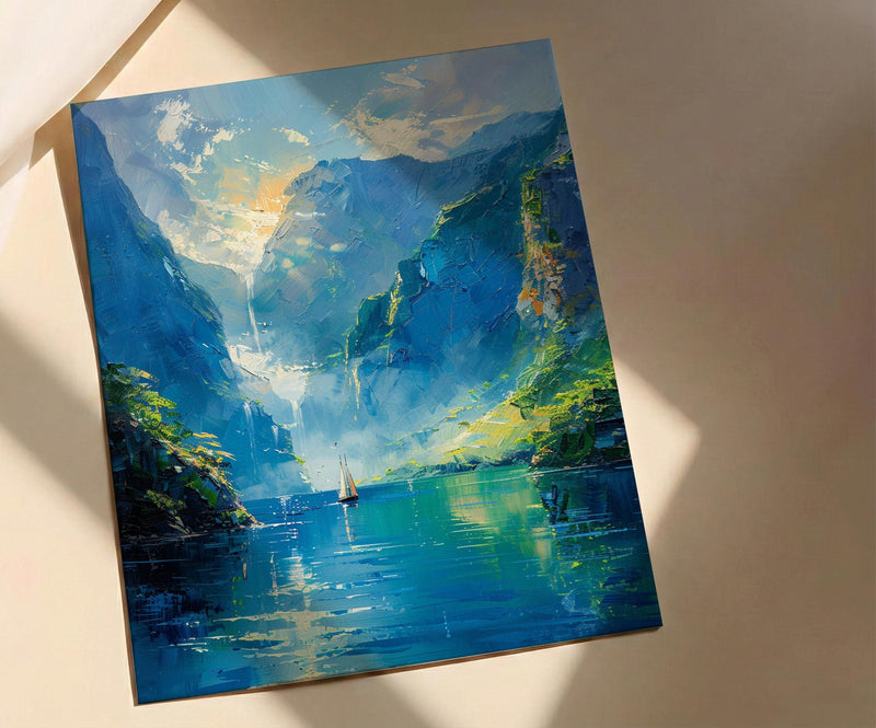 Milford Sound Fall Ocean Poster, Green Cliff Home Decor - Peaceful Nature River Summer View