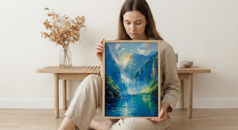 Milford Sound Fall Ocean Poster, Green Cliff Home Decor - Peaceful Nature River Summer View