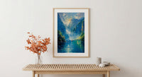 Milford Sound Fall Ocean Poster, Green Cliff Home Decor - Peaceful Nature River Summer View