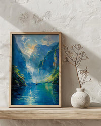 Milford Sound Fall Ocean Poster, Green Cliff Home Decor - Peaceful Nature River Summer View