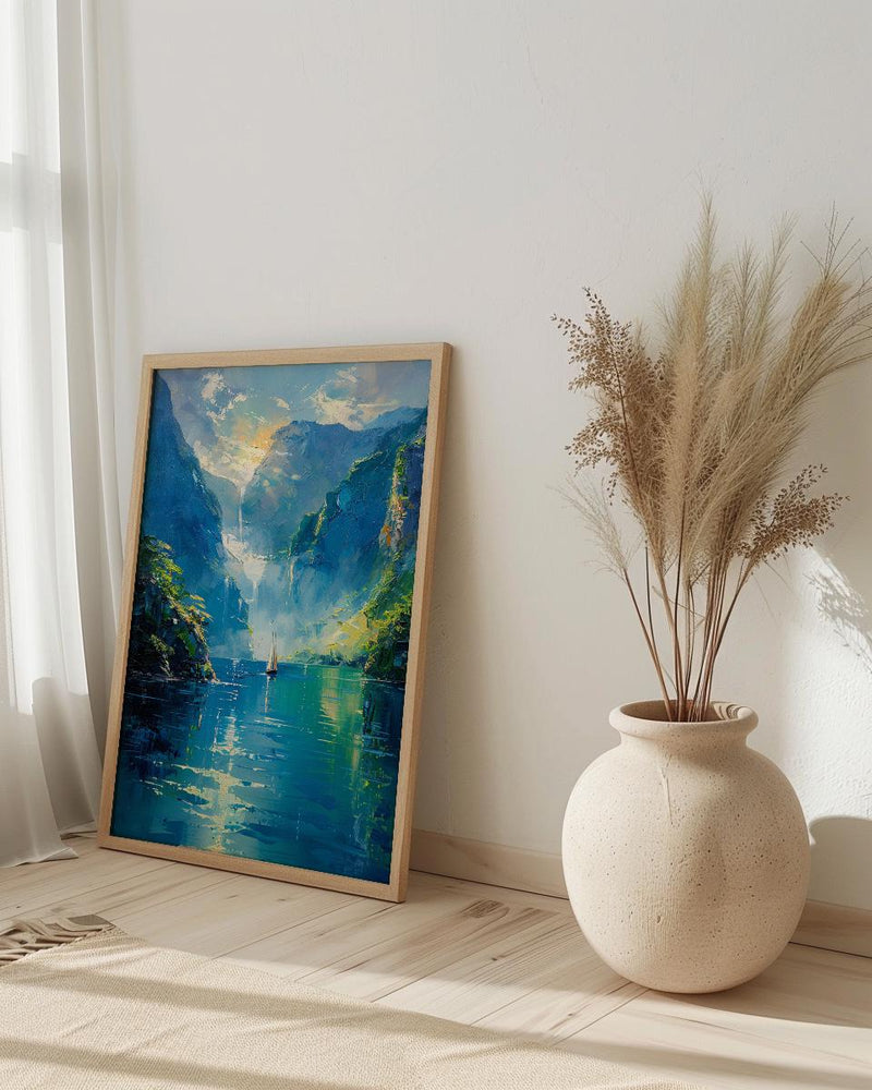 Milford Sound Fall Ocean Poster, Green Cliff Home Decor - Peaceful Nature River Summer View