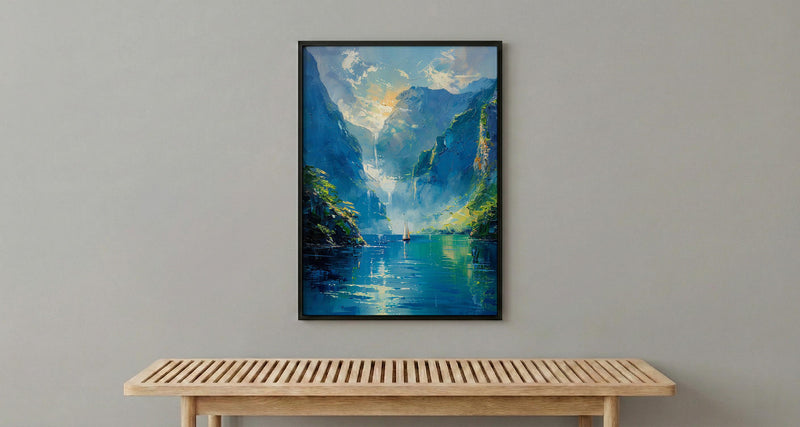 Milford Sound Fall Ocean Poster, Green Cliff Home Decor - Peaceful Nature River Summer View