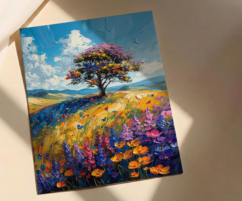 Hobbiton Rolling Hill Art Print, New Zealand Home Decor - Bright Blue Sky Summer Paradise