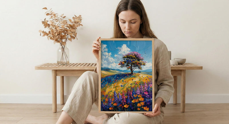 Hobbiton Rolling Hill Art Print, New Zealand Home Decor - Bright Blue Sky Summer Paradise