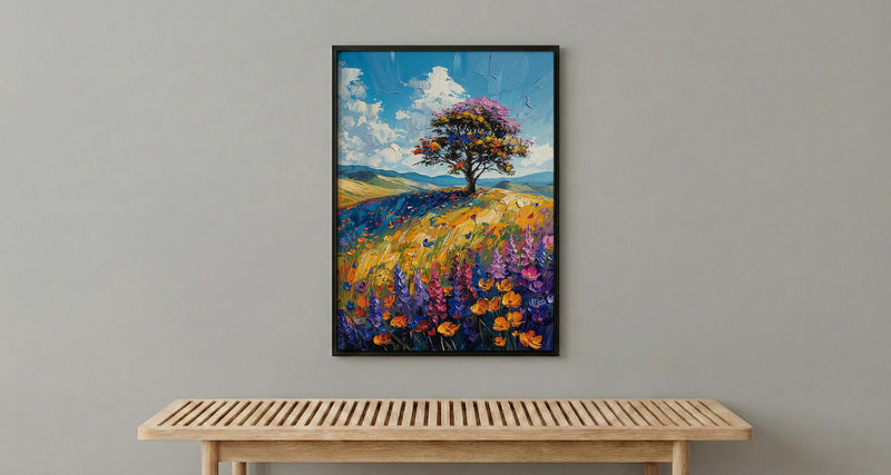 Hobbiton Rolling Hill Art Print, New Zealand Home Decor - Bright Blue Sky Summer Paradise