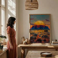 Uluru Sunset Rock Wall Art, Australia Outback Home Decor - Bright Red Desert Summer Scenery