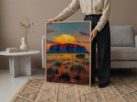 Uluru Sunset Rock Wall Art, Australia Outback Home Decor - Bright Red Desert Summer Scenery