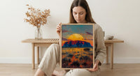 Uluru Sunset Rock Wall Art, Australia Outback Home Decor - Bright Red Desert Summer Scenery