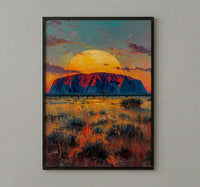 Uluru Sunset Rock Wall Art, Australia Outback Home Decor - Bright Red Desert Summer Scenery
