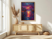 Sydney Harbour Night City Poster, Australia Travel Home Decor - Colorful Evening Coast Summer Scene