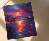Sydney Harbour Night City Poster, Australia Travel Home Decor - Colorful Evening Coast Summer Scene