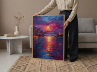 Sydney Harbour Night City Poster, Australia Travel Home Decor - Colorful Evening Coast Summer Scene