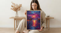 Sydney Harbour Night City Poster, Australia Travel Home Decor - Colorful Evening Coast Summer Scene