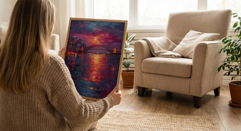 Sydney Harbour Night City Poster, Australia Travel Home Decor - Colorful Evening Coast Summer Scene