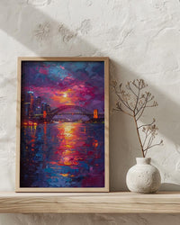 Sydney Harbour Night City Poster, Australia Travel Home Decor - Colorful Evening Coast Summer Scene