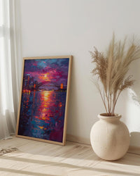 Sydney Harbour Night City Poster, Australia Travel Home Decor - Colorful Evening Coast Summer Scene