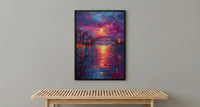 Sydney Harbour Night City Poster, Australia Travel Home Decor - Colorful Evening Coast Summer Scene