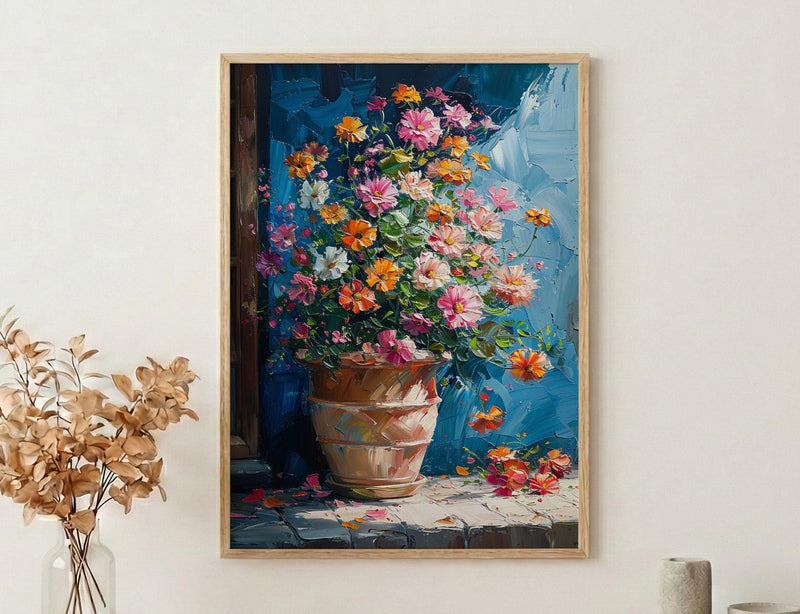 Terracotta Clay Pot Poster, Tropical Flower Room Decor - Handmade Garden Market Summer Sun