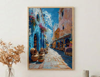 African Alley Art Print, Terracotta Village Decor - Sun Drenched Market