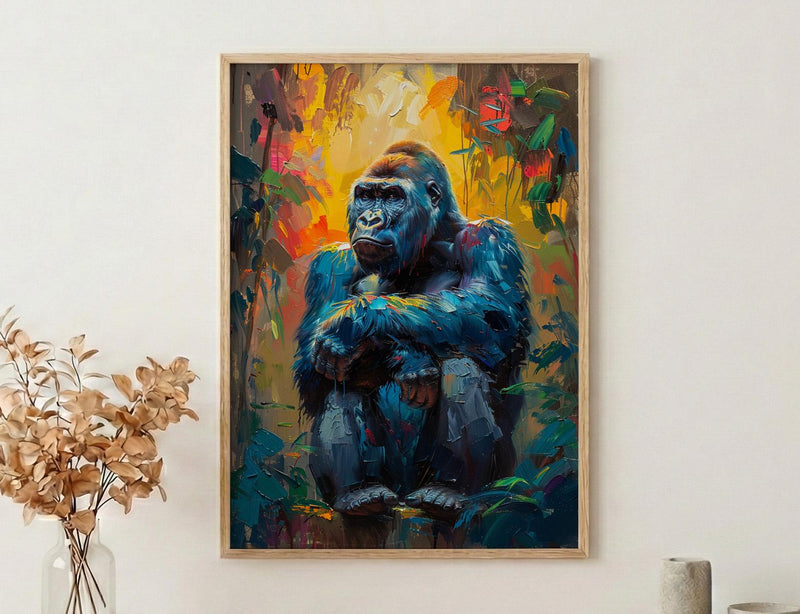 Silverback Gorilla Art, African Jungle Decor - Rainforest Landscape