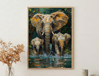 African Elephant Art Print, Lush Lake Decor - Summer Nature Landscape