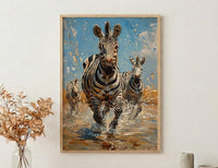 Zebra Herd Poster, African River Decor - Summer Wildlife Art