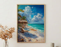 Tulum Boho Beach Club Poster, Tropical Mexico Coast Decor - White Sand Turquoise Water