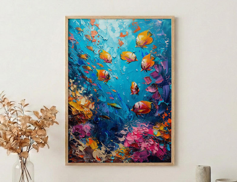 Cook Islands Lagoon Ocean Poster, Turquoise Water Home Decor - Colorful Fish Coast Summer Artwork