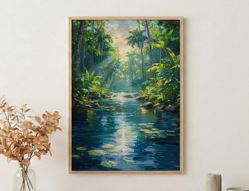 Vanuatu Blue Hole Wall Art, Lush Jungle Home Decor - Vibrant Tropical Forest Summer Retreat