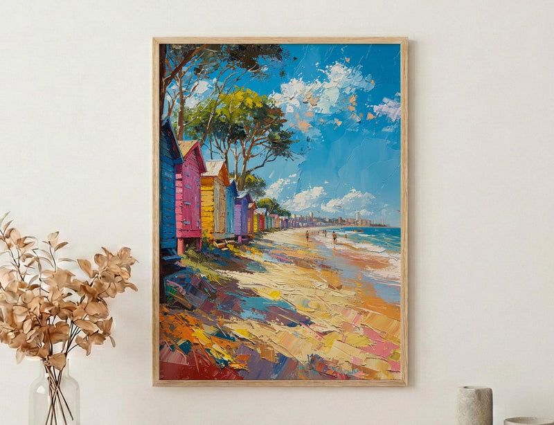 Brighton Beach Box Art Print, Melbourne Summer Home Decor - Colorful Sandy Coast Summer Setting