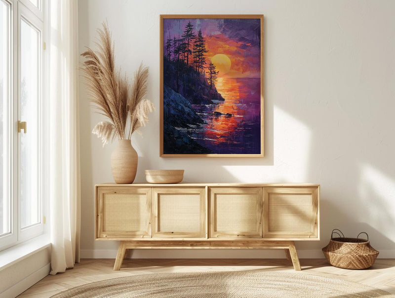 Perth Cottesloe Beach Wall Art, Pine Tree Home Decor - Orange Sunset Coast Summer Vibe