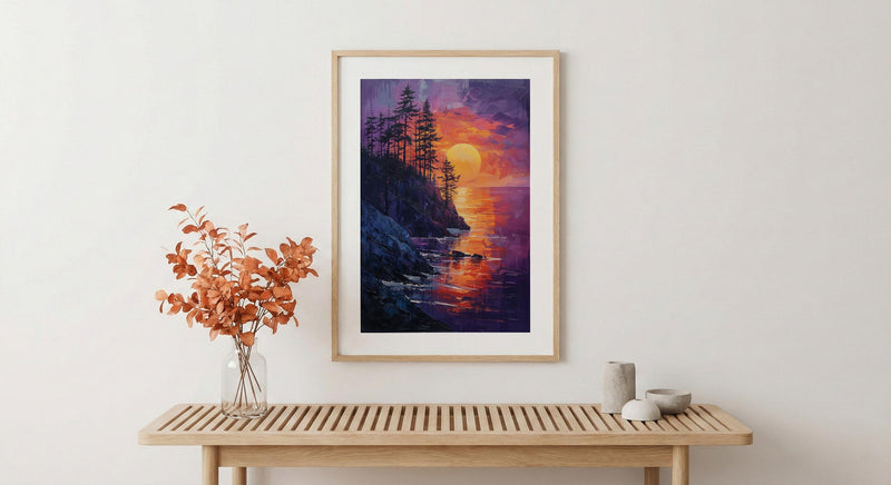 Perth Cottesloe Beach Wall Art, Pine Tree Home Decor - Orange Sunset Coast Summer Vibe