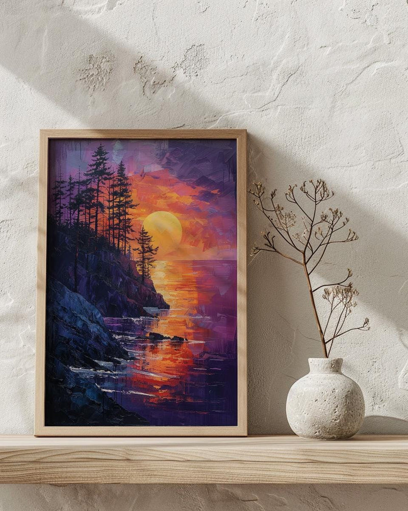 Perth Cottesloe Beach Wall Art, Pine Tree Home Decor - Orange Sunset Coast Summer Vibe