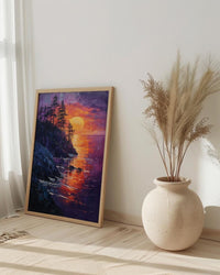 Perth Cottesloe Beach Wall Art, Pine Tree Home Decor - Orange Sunset Coast Summer Vibe