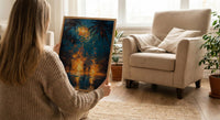Polynesian Fire Dance Art Print, Night Beach Home Decor - Glowing Orange Coast Summer Artwork