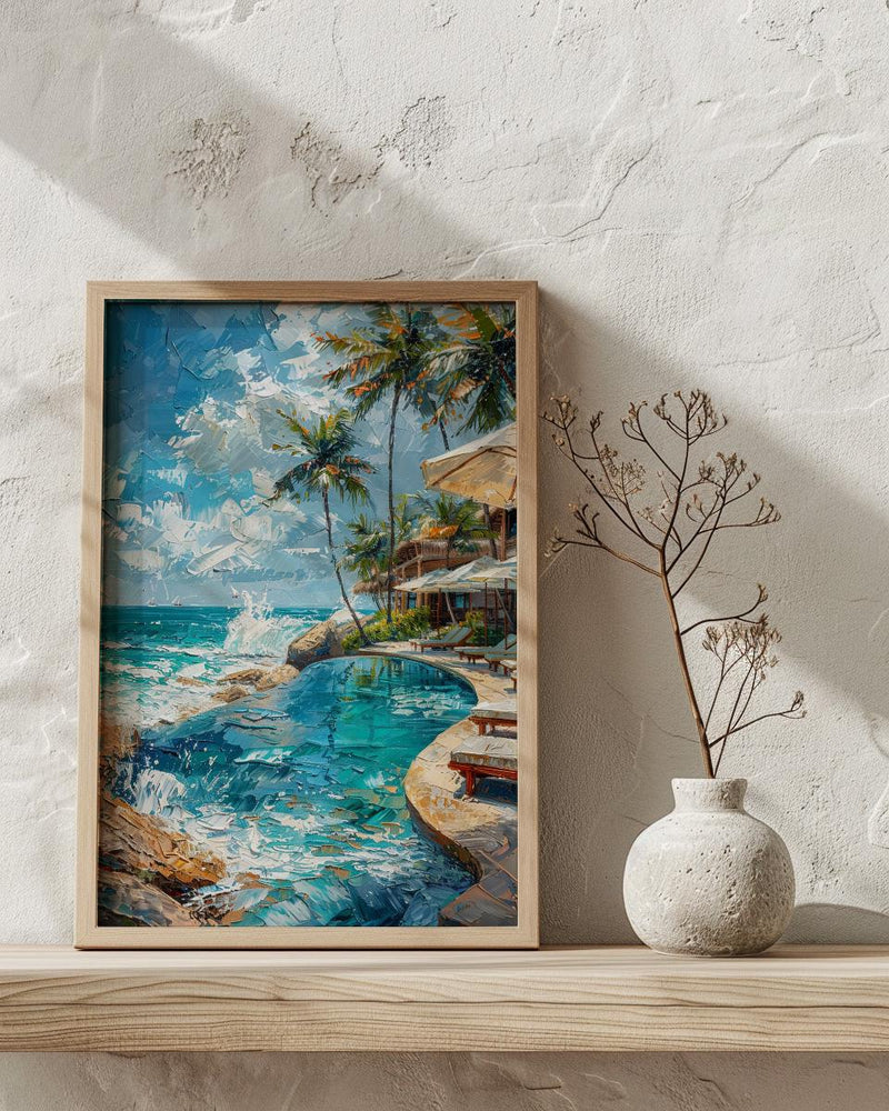 Fiji Beach Club Wall Art, White Parasol Home Decor - Tropical Pool Coast Summer Escape