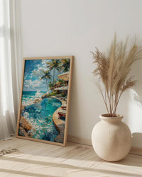 Fiji Beach Club Wall Art, White Parasol Home Decor - Tropical Pool Coast Summer Escape